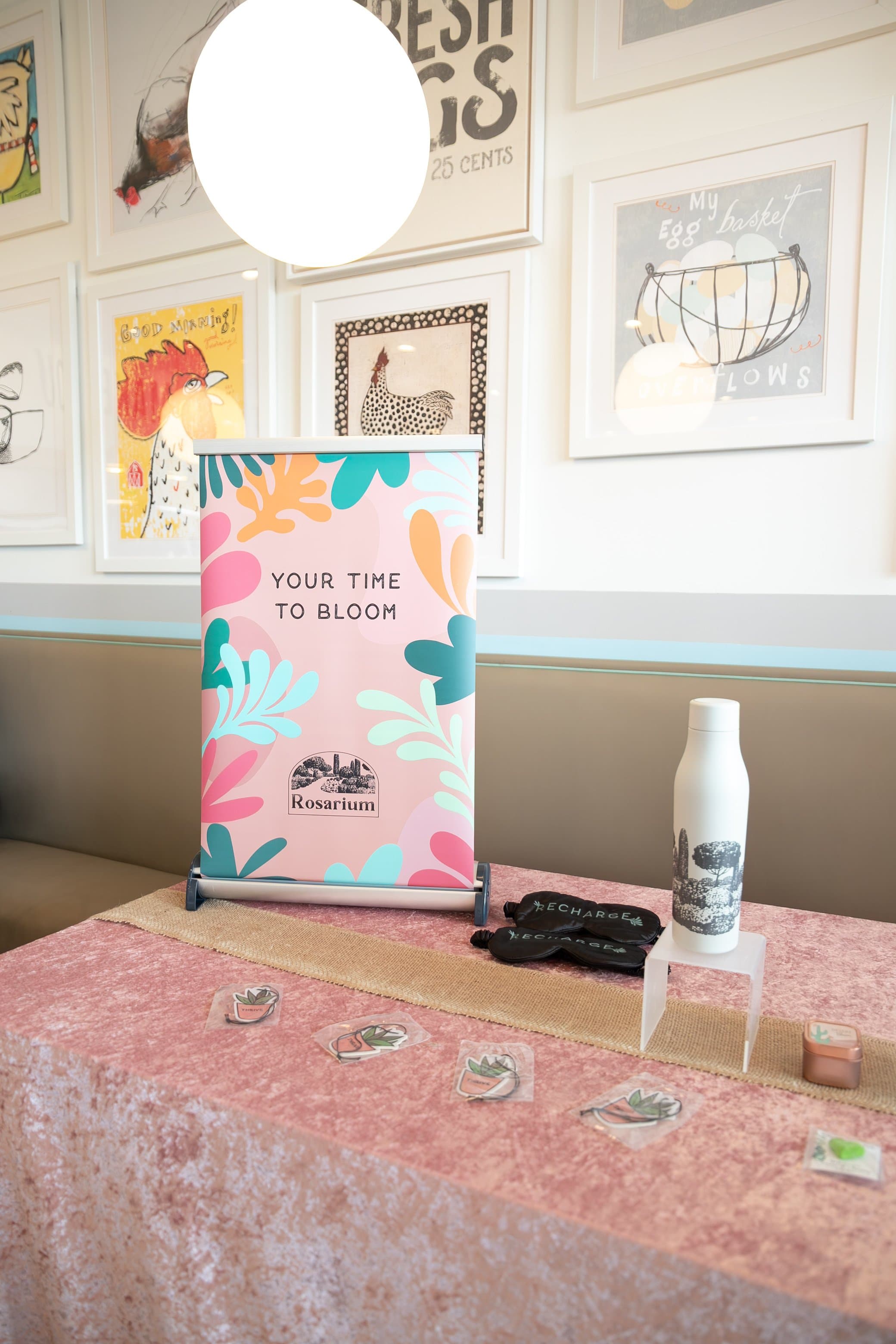 Event setup with floral arrangement